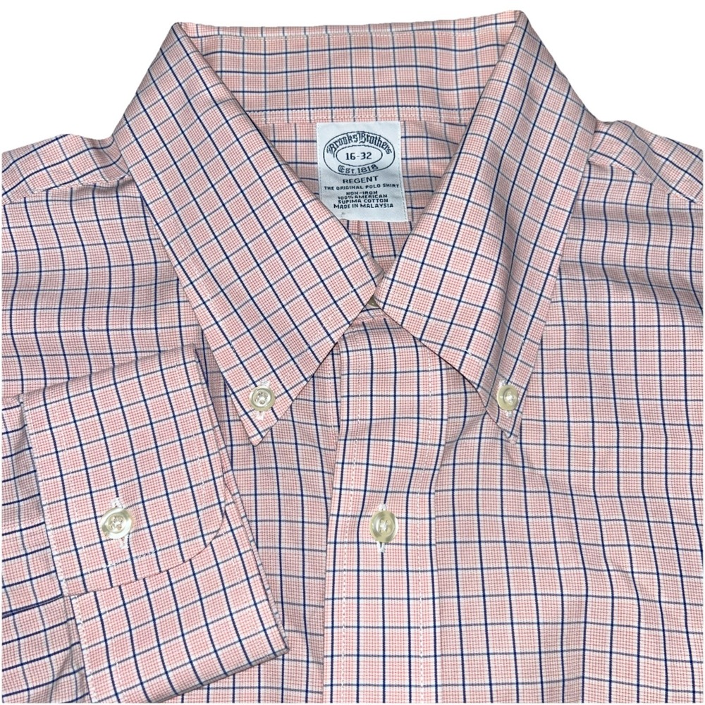 Brooks Brothers Regent Men's Size 16-32 Long Sleeve Button Down Pink/Blue Check